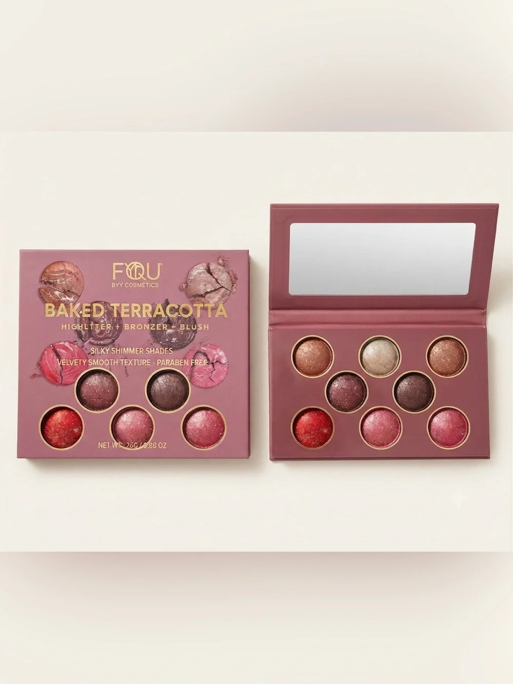Compact Baked Terracotta Blush Palette with mirror - Pinks, Browns and etc.